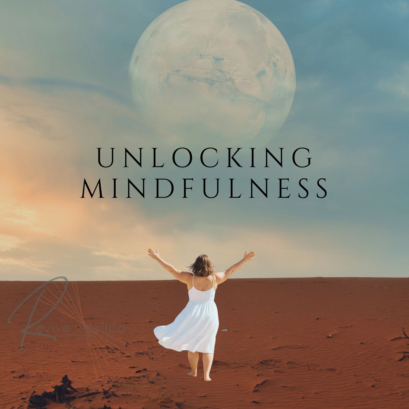 Young woman with short brown hair standing in a mindful way embracing life in meditation.